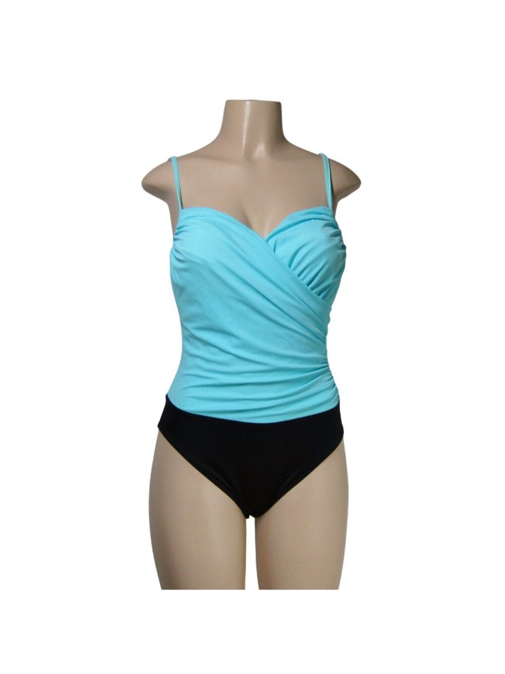 MIRACLESUIT Aqua Blue RUCHED Slimming Tummy Control One Piece Swim Suit S
